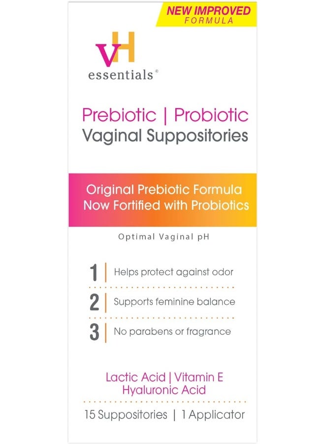 vH essentials Prebiotic Vaginal Suppositories, pH Balanced for Feminine Odor, Hygiene, and Health - Image 1
